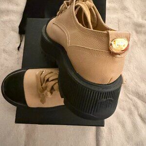 Brand New Two-Tone Lace-Up Shoes with Black Cap Toe